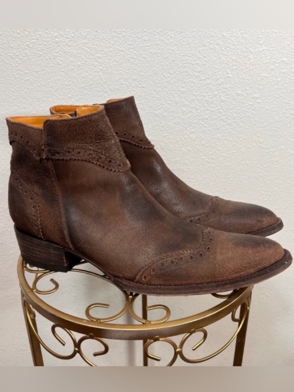 Old Gringo Unisex Brown Distressed Wingtip Pointed Western Ankle Boots Size 10.5